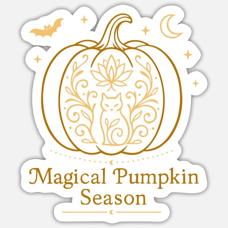 Magical Pumpkin - Cat & Fall Witchy Design - Sticker size S (10 x 10 cm) - white matte