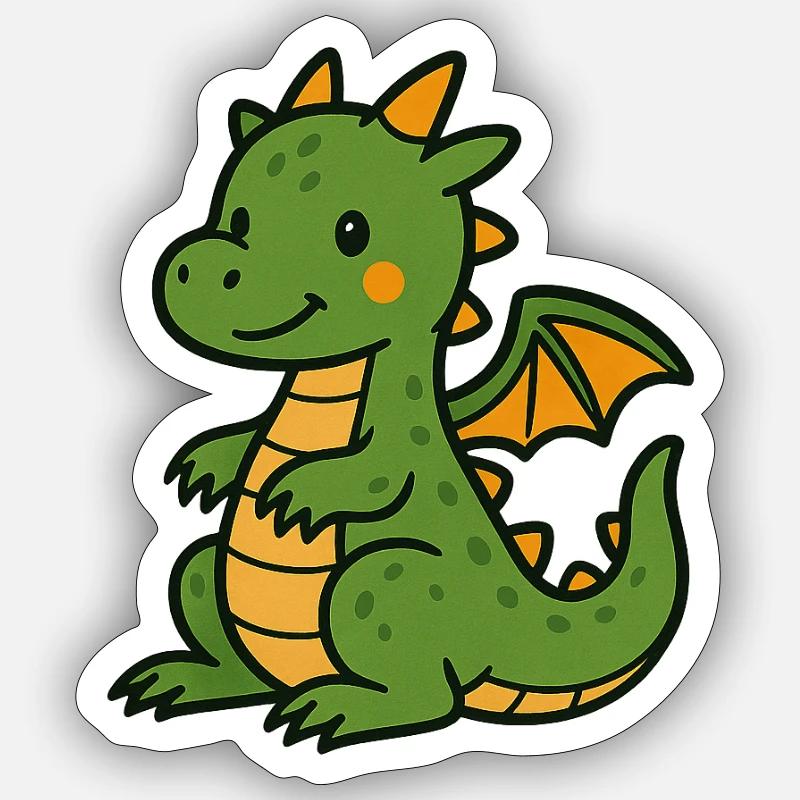 petit bébé dragon mignon - Sticker taille S (10 x 10 cm) - blanc mat