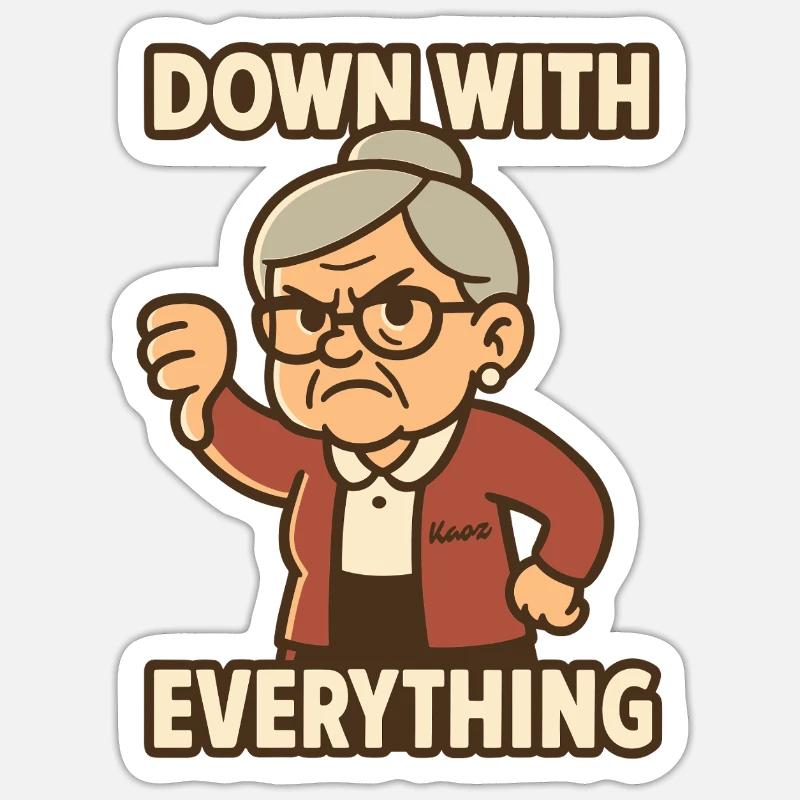 Grandma with thumbs down, down with everything Sticker size S (10 x 10 cm)