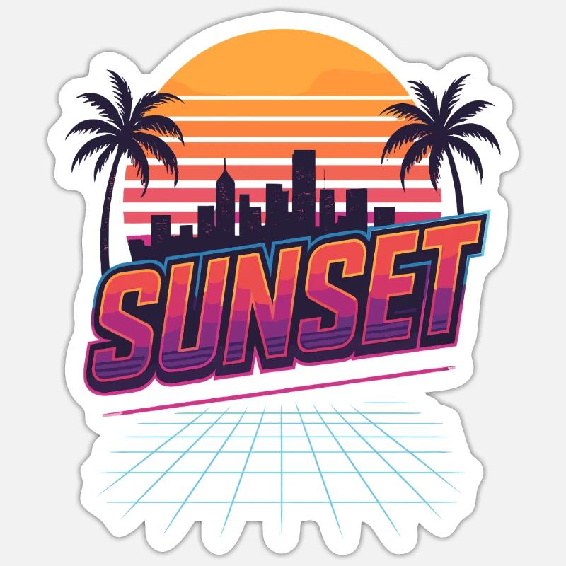 Retro Sunset - 80s Style - Sticker size S (10 x 10 cm) - white matte