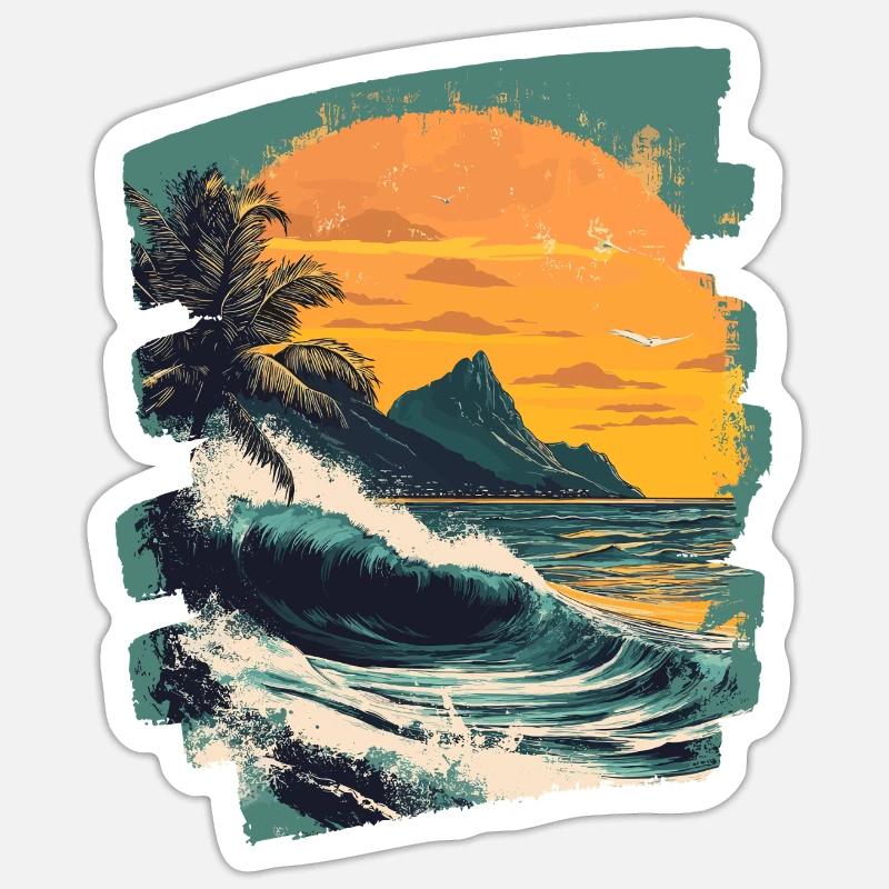 Beach Palm Trees Sunset Summer - Sticker size S (10 x 10 cm) - white matte
