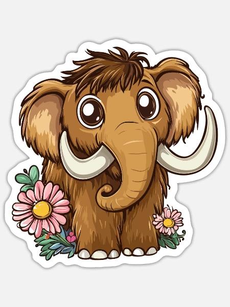 Blumen Mammut mit Knopfaugen - Sticker Größe S (10 x 10 cm) - Mattweiß