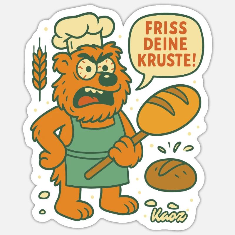 Wütender Bäcker Bär: Friss deine Kruste! - Sticker Größe S (10 x 10 cm) - Mattweiß