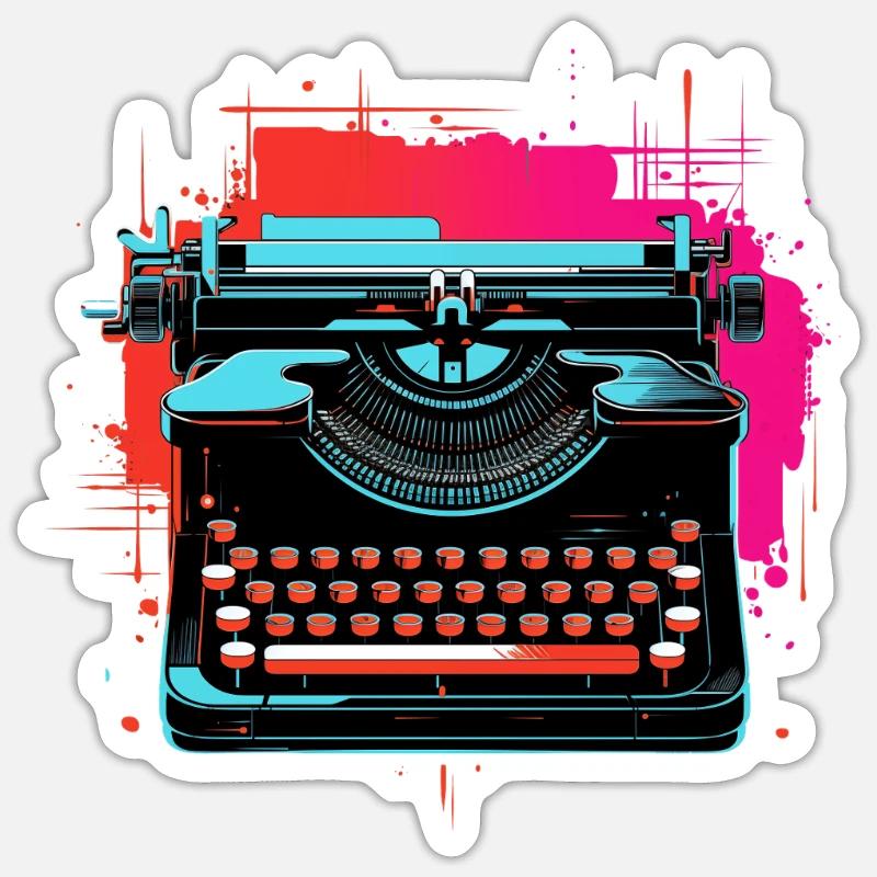 Machine à écrire Retrowave - Sticker taille S (10 x 10 cm) - blanc mat