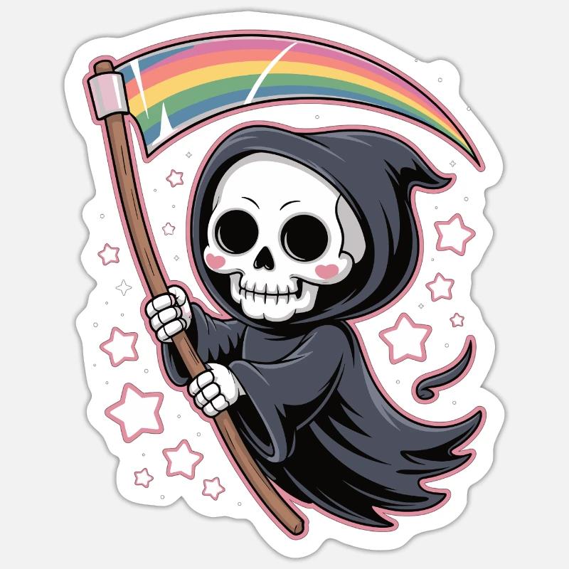 Niedlicher Sensenmann mit Regenbogen - Sticker Größe S (10 x 10 cm) - Mattweiß