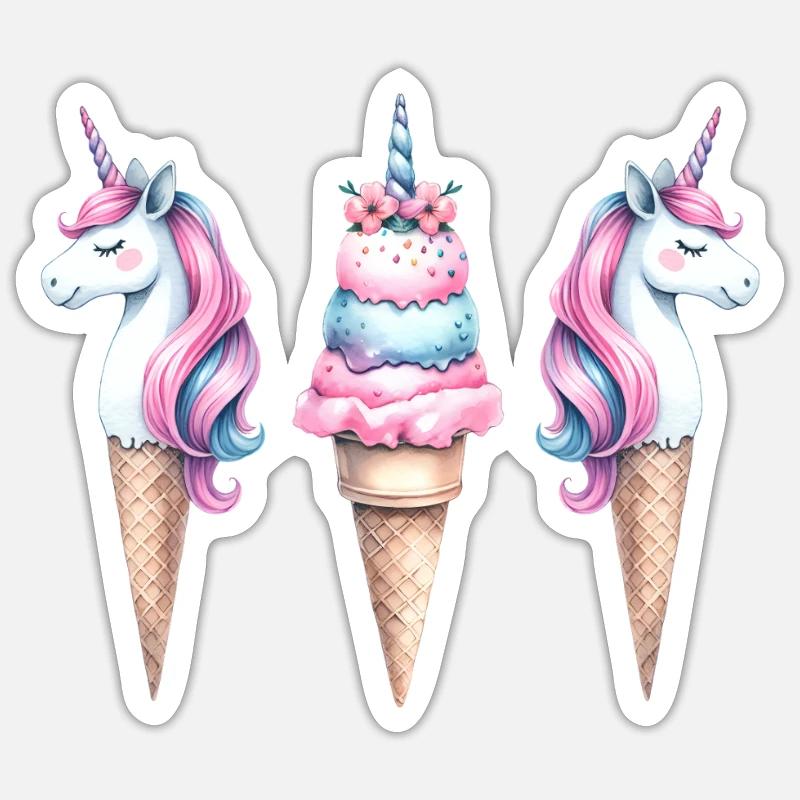 Retro Einhörner Eis Eiskreme Eiscrem Kinder Kind Sticker Größe S (10 x 10 cm)
