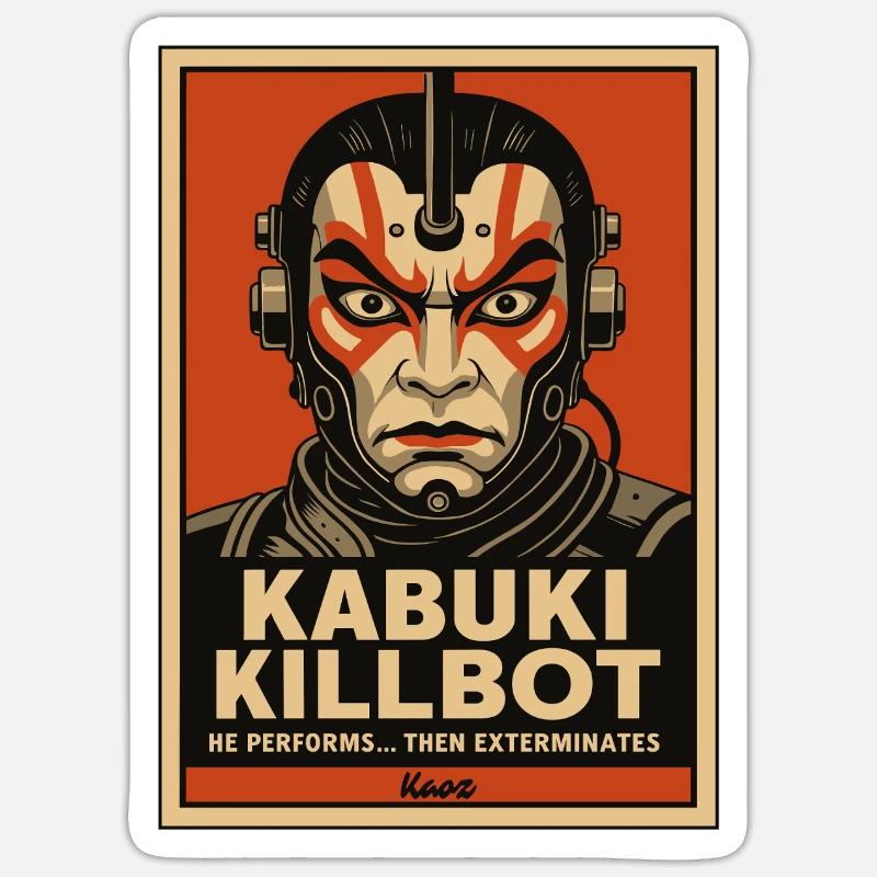 Kabuki Killbot – Theater trifft Sci-Fi - Sticker Größe S (10 x 10 cm) - Mattweiß