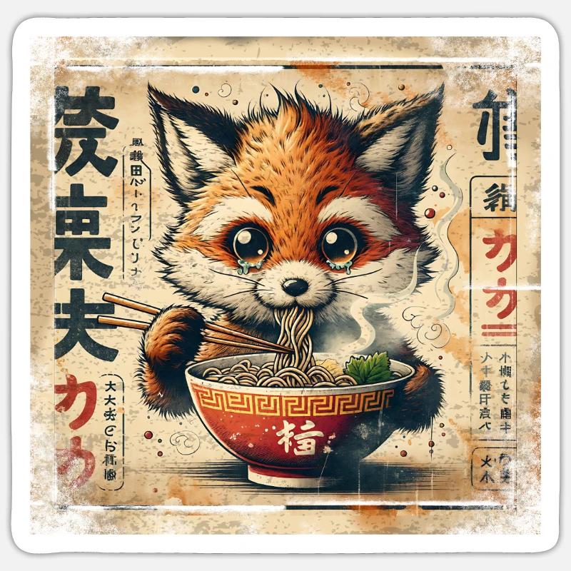 Fuchs Ramen - Sticker Größe S (10 x 10 cm) - Mattweiß