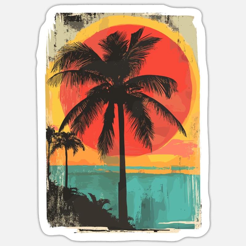 Palm Tree Sunset Summer Sun - Sticker size S (10 x 10 cm) - white matte