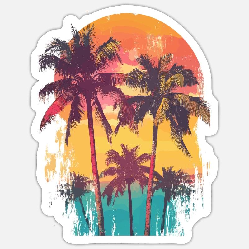 Palm Tree Sunset Summer Sun - Sticker size S (10 x 10 cm) - white matte