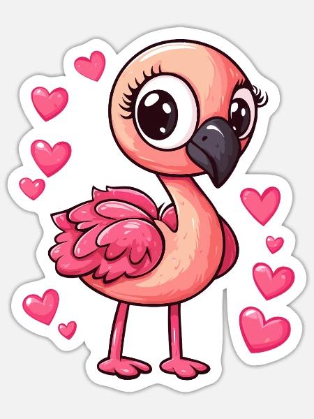 Flamingo mit Herzchen - Sticker Größe S (10 x 10 cm) - Mattweiß