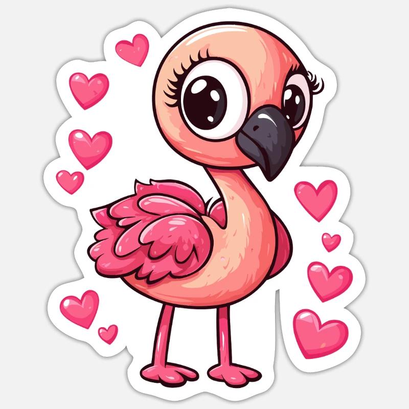 Flamingo mit Herzchen Sticker Größe S (10 x 10 cm)