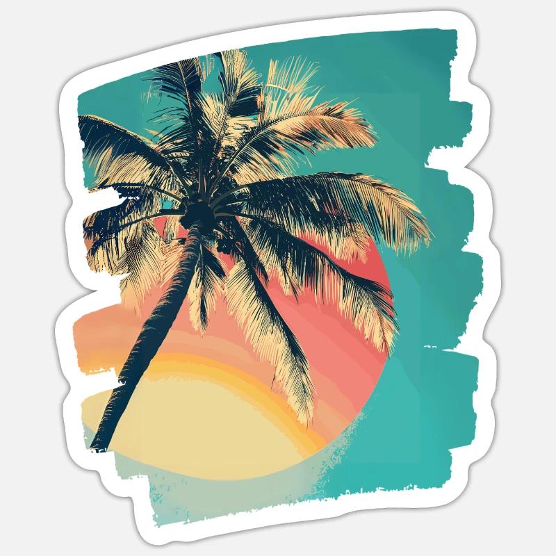 Palm Tree Sunset Summer Sun - Sticker size S (10 x 10 cm) - white matte