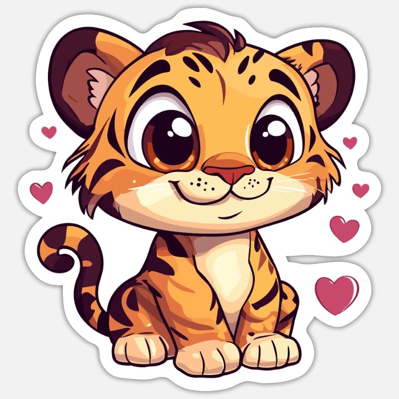 Tiger mit Herzchen - Sticker Größe S (10 x 10 cm) - Mattweiß