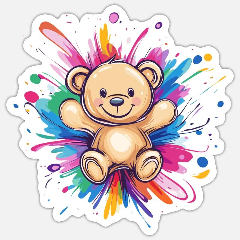 Teddybär Farbexplosion - Sticker Größe S (10 x 10 cm) - Mattweiß