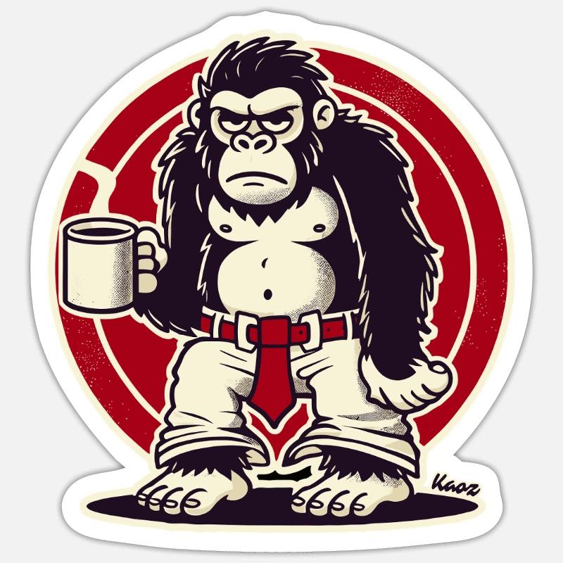 Schlechte Laune Affee mit Kaffee - Sticker Größe S (10 x 10 cm) - Mattweiß