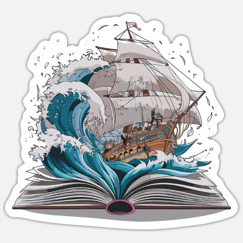 Abenteuerliche Reise Eines Segelschiffs Durch Die - Sticker Größe S (10 x 10 cm) - Mattweiß