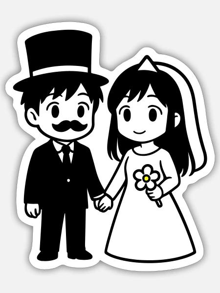 Brautpaar Ehepaar Anime - Sticker Größe S (10 x 10 cm) - Mattweiß