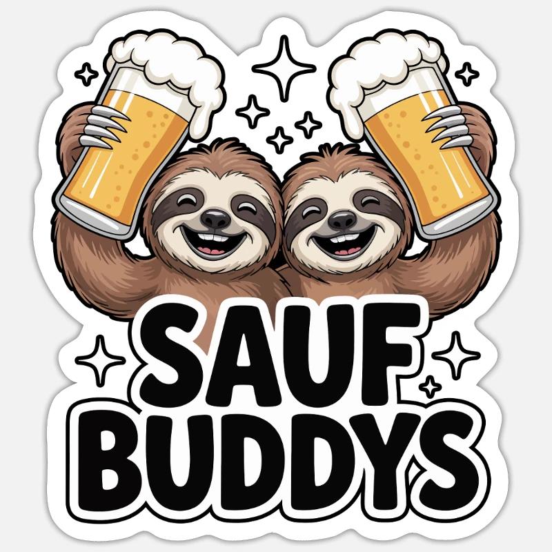 Sauf Buddys Sloth Faultier | Bier - Sticker Größe S (10 x 10 cm) - Mattweiß
