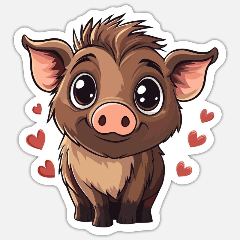Cinghiale con cuori - Sticker formato S (10 x 10 cm) - bianco opaco