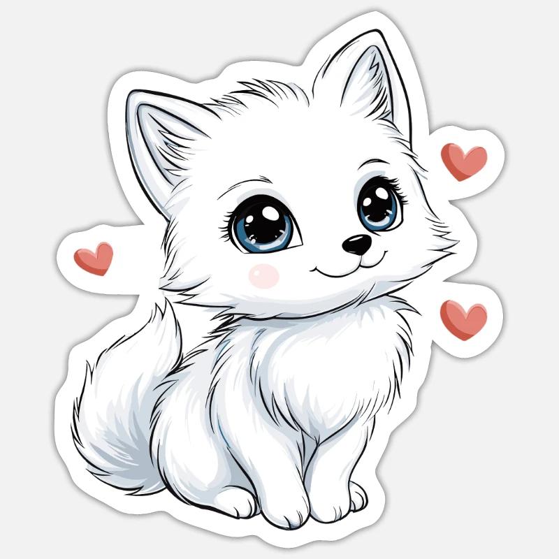 White Fox with Hearts - Sticker size S (10 x 10 cm) - white matte