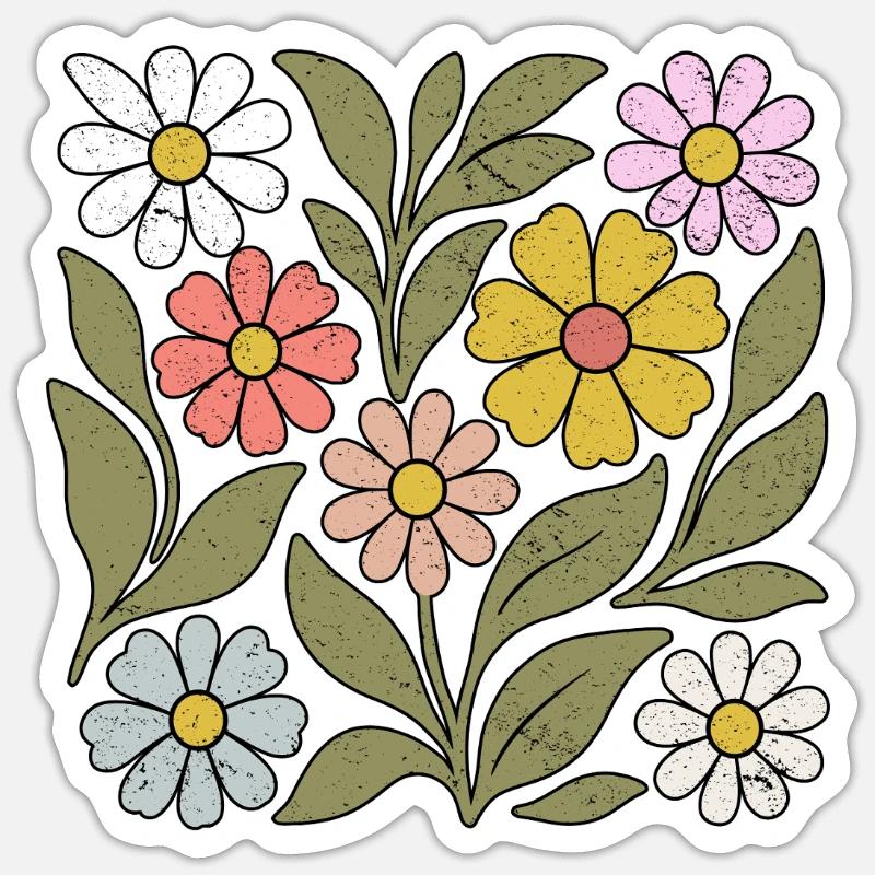 Boho Fleur sauvage - Sticker taille S (10 x 10 cm) - blanc mat