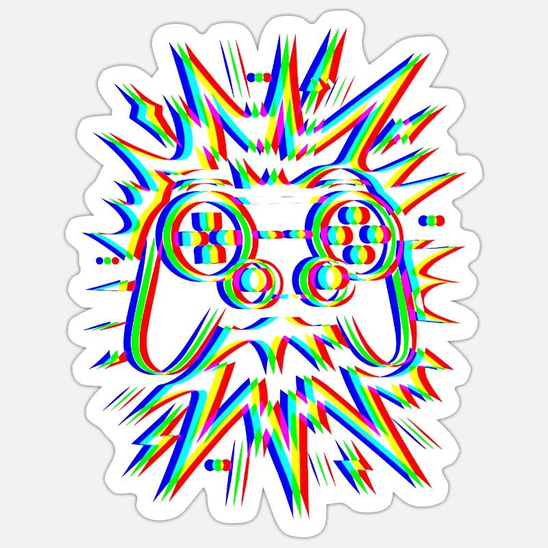 Glitch Controller – Gaming Explosion - Sticker size S (10 x 10 cm) - white matte