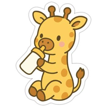 Giraffenliebe mit Flasche - Sticker Größe S (10 x 10 cm) - Mattweiß - Vorne