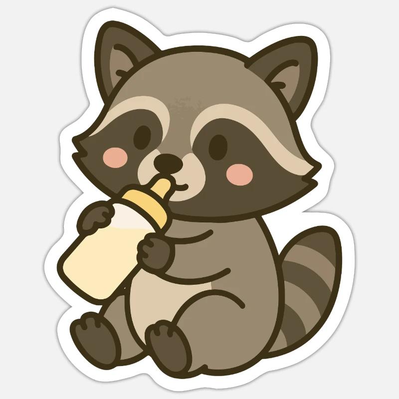 Flaschenzeit mit Waschbärchen - Sticker Größe S (10 x 10 cm) - Mattweiß