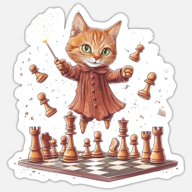 Chat d’échecs - Sticker taille S (10 x 10 cm) - blanc mat