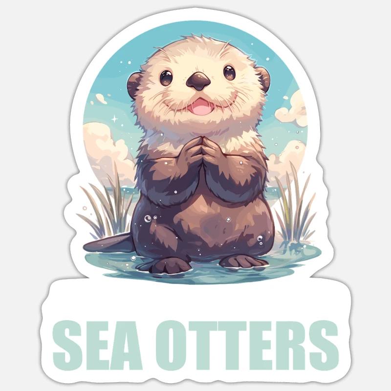 Loutre de mer - Sticker taille S (10 x 10 cm) - blanc mat