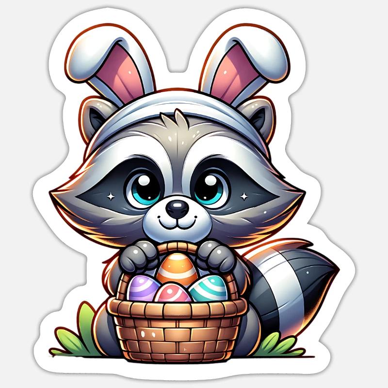 Raccoon Easter Easter Basket - Sticker size S (10 x 10 cm) - white matte