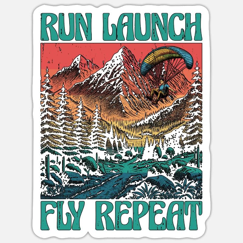 Paragliding Run Launch Fly Repeat Paramotoring Sticker Größe S (10 x 10 cm)