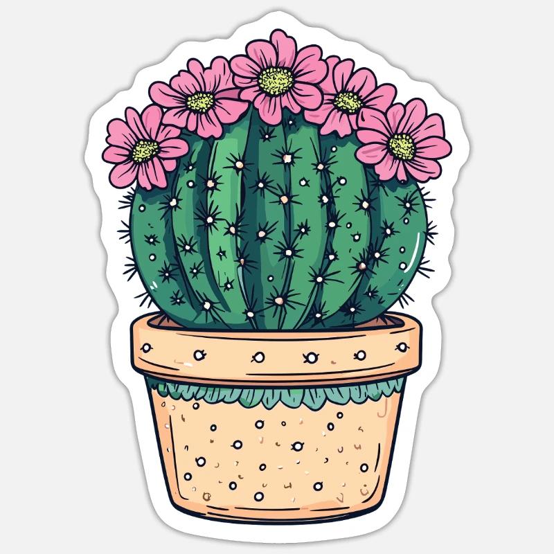Cactus en pot fleuri - Sticker taille S (10 x 10 cm) - blanc mat