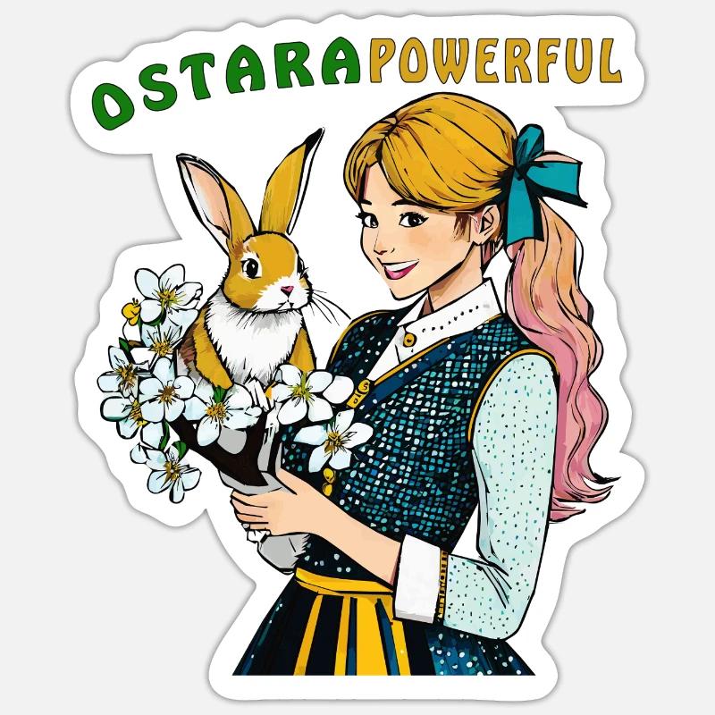 FRAU HASE BLUME OSTARA POWERFUL - Sticker Größe S (10 x 10 cm) - Mattweiß