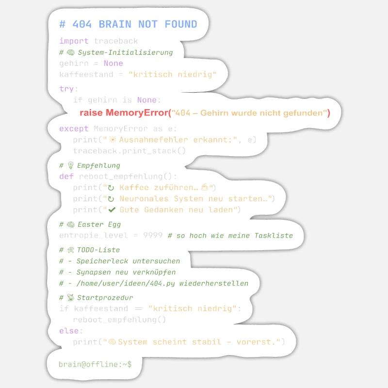 404 Cerveau introuvable Code Python Sticker taille S (10 x 10 cm)