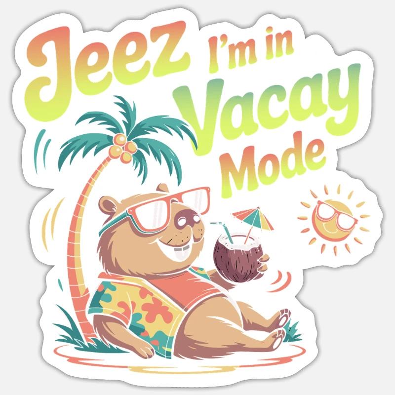 Jeez Vacay Mode Capybara - Sticker Größe S (10 x 10 cm) - Mattweiß