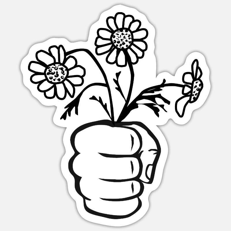 Faust/Hand mit Blumenstrauß - Sticker Größe S (10 x 10 cm) - Mattweiß