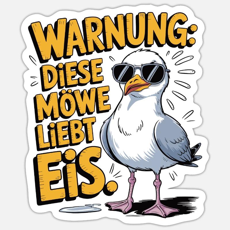 Warnung diese Möwe liebt Eis - Sticker Größe S (10 x 10 cm) - Mattweiß