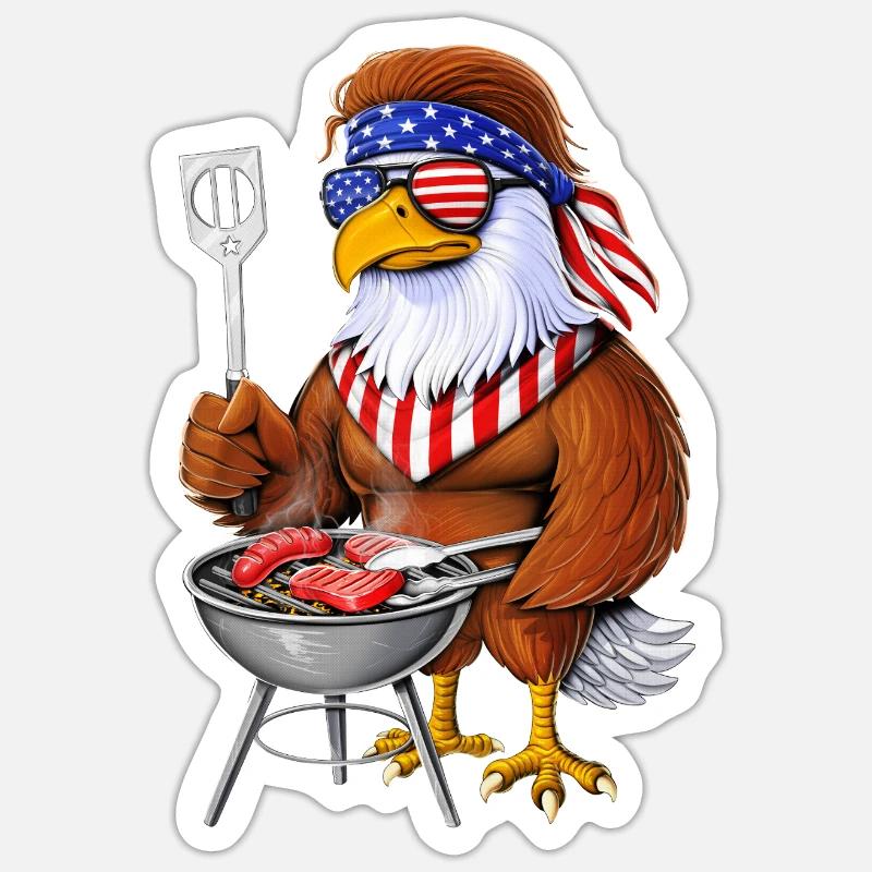 American Bald Eagle Barbecue - Sticker taille S (10 x 10 cm) - blanc mat