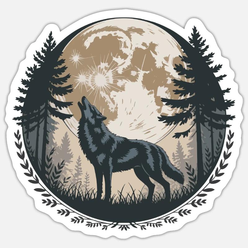 Howling Wolf Full Moon Forest Silhouette Trees Sticker size S (10 x 10 cm)