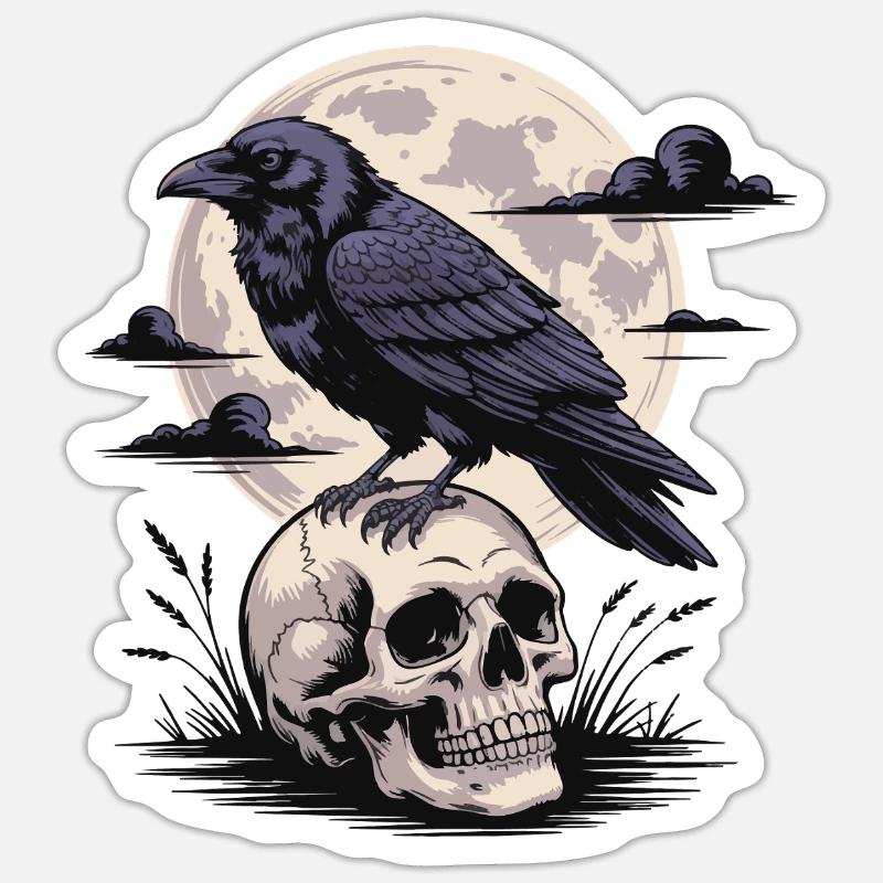 Black Raven Skull Full Moon Dark Gothic Emo Dark Sticker size S (10 x 10 cm)