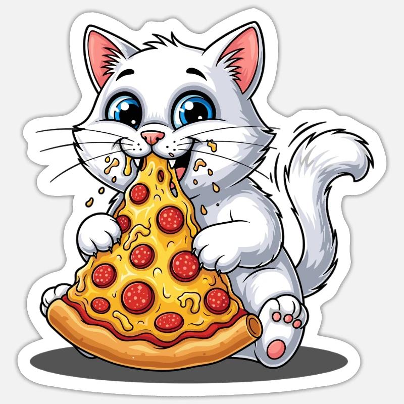 cute cat eats pizza slice Sticker size S (10 x 10 cm)