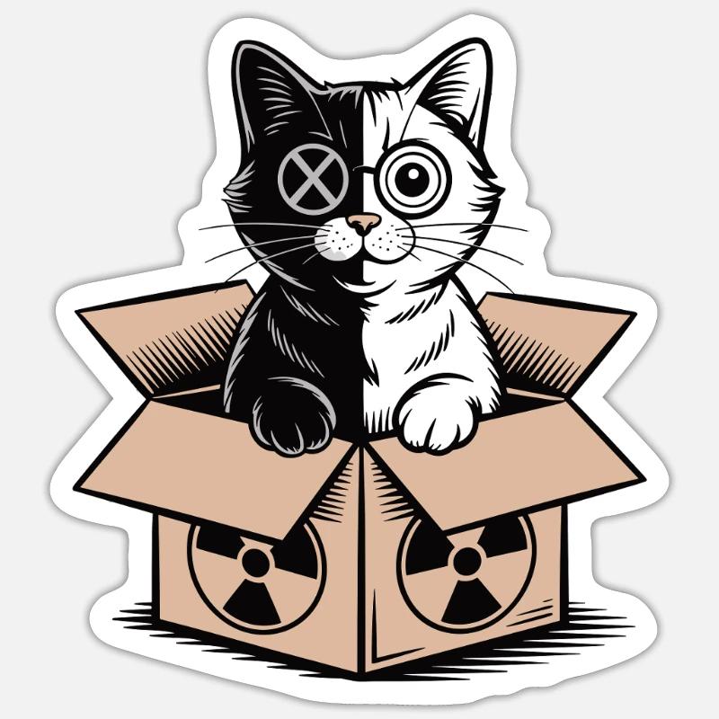 Schrödinger's Cat in a Box Quantum Nerd Statement Sticker size S (10 x 10 cm)
