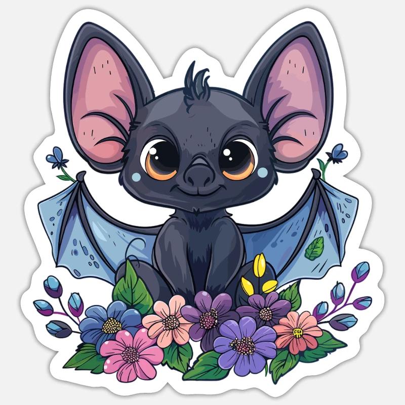 Chauve-souris fleur ludique - Sticker taille S (10 x 10 cm) - blanc mat