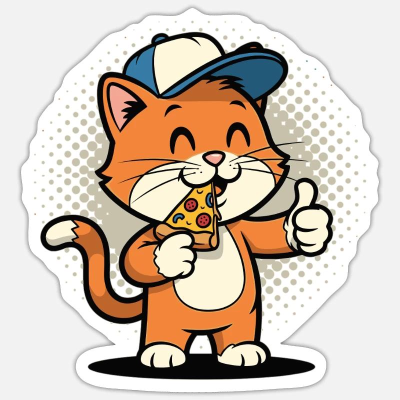 Chat mangeant de la pizza Sticker taille S (10 x 10 cm)