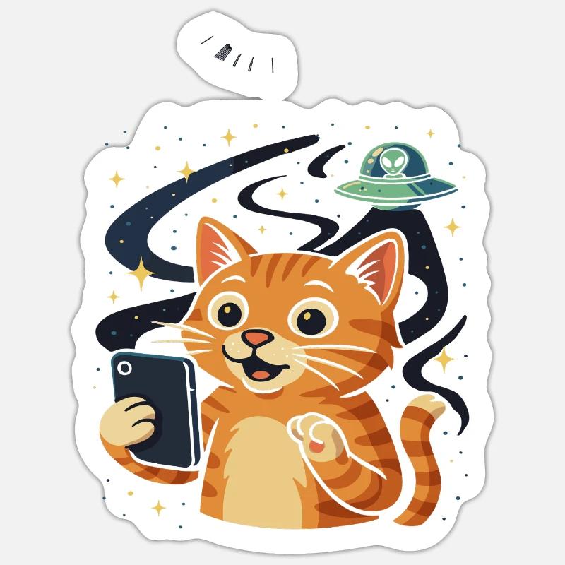 Chat de l’espace avec OVNI extraterrestre Sticker taille S (10 x 10 cm)