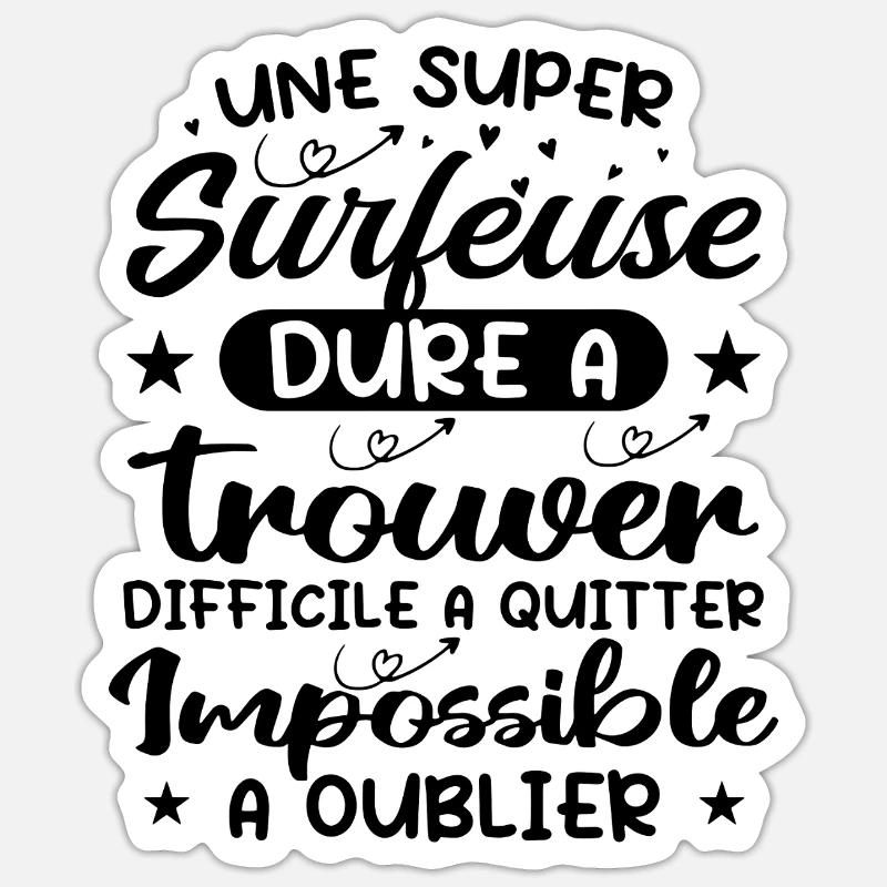 Une Super Surfeuse - Cadeau surfeuse - Sticker taille S (10 x 10 cm) - blanc mat