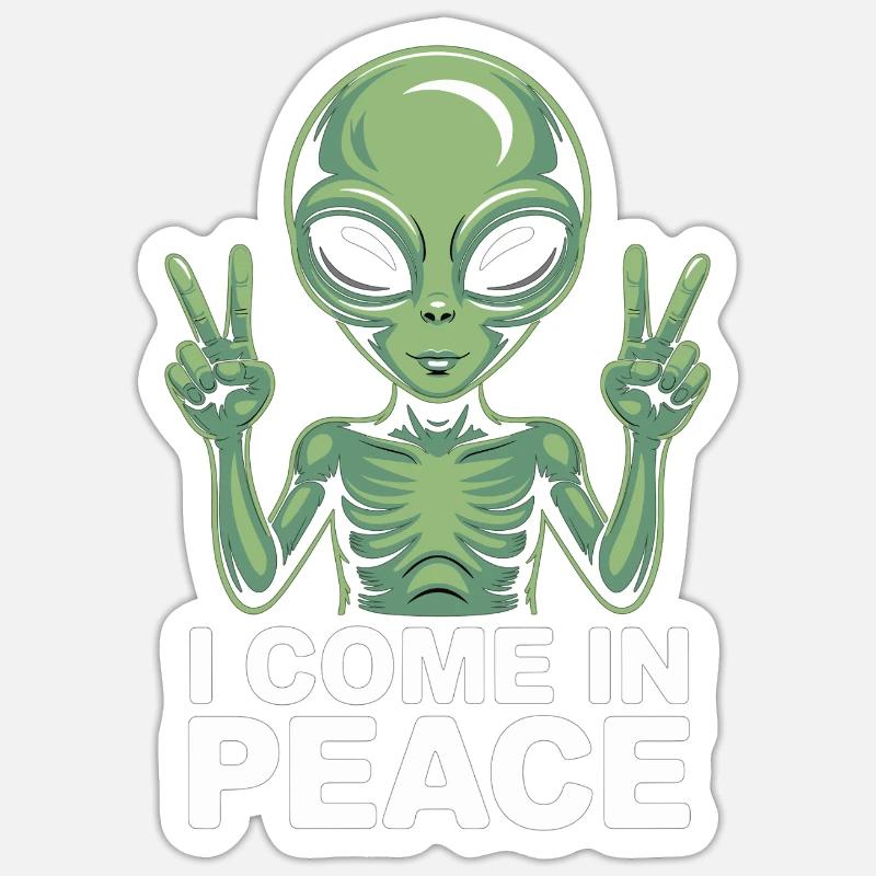 Alien mit Friedenszeichen Sticker Größe S (10 x 10 cm)