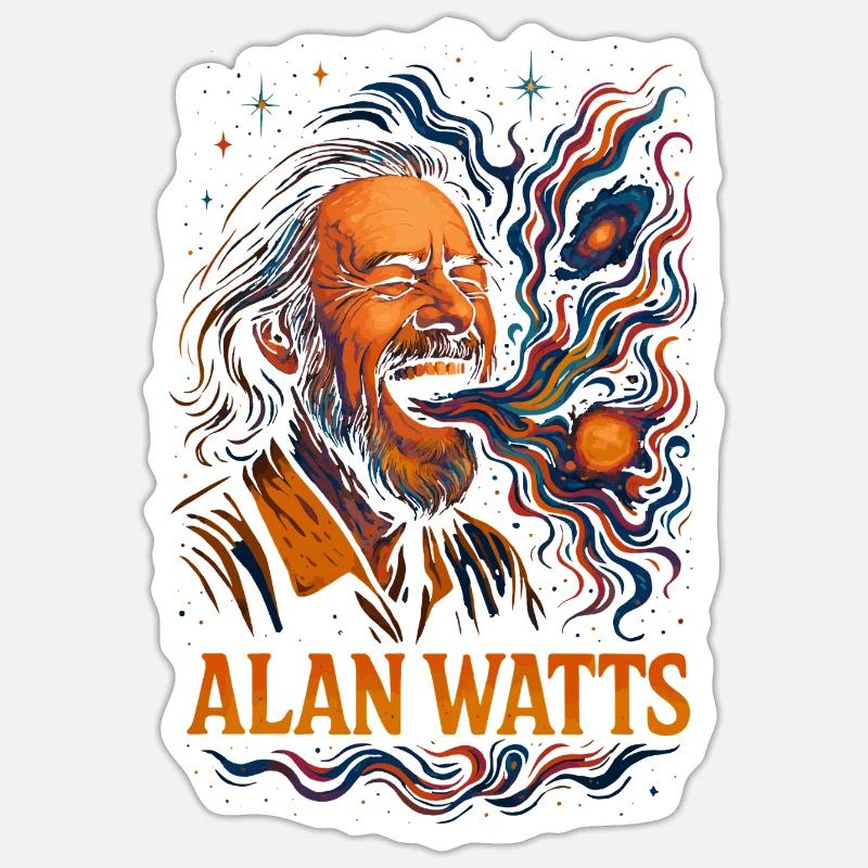 Alan Watts Cosmic Laugh Tee - Sticker size S (10 x 10 cm) - white matte